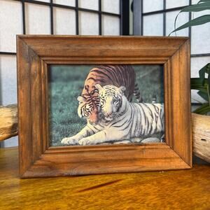 Vintage Tiger Print Framed Rustic Frame Animal Safari Decor